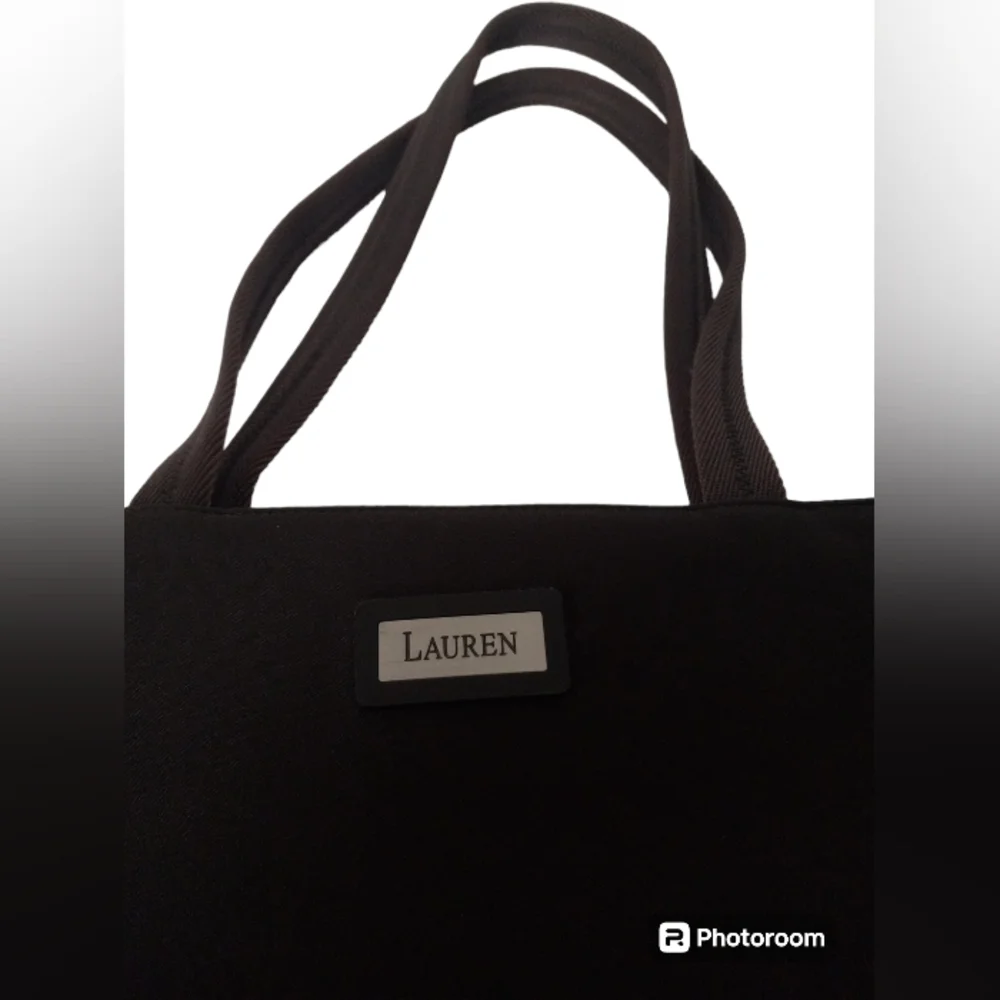 Lauren Ralph Lauren brown nylon top snap tote bag